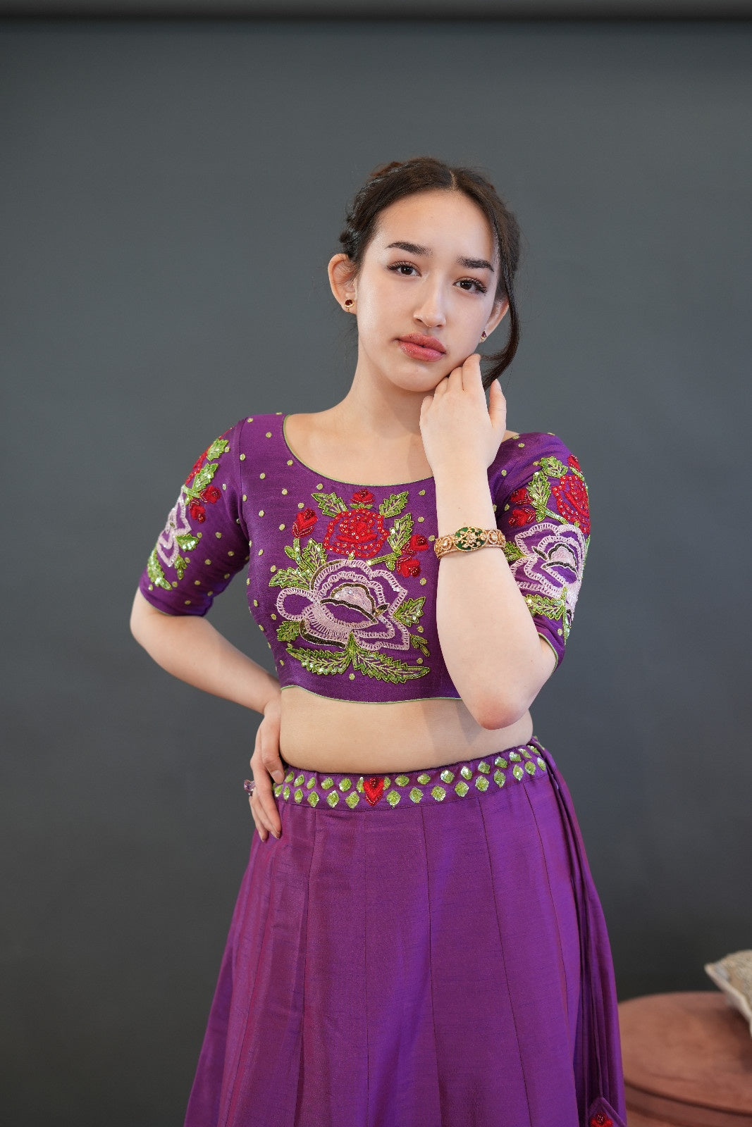 Purple Cut Dana Embroidered Lehenga