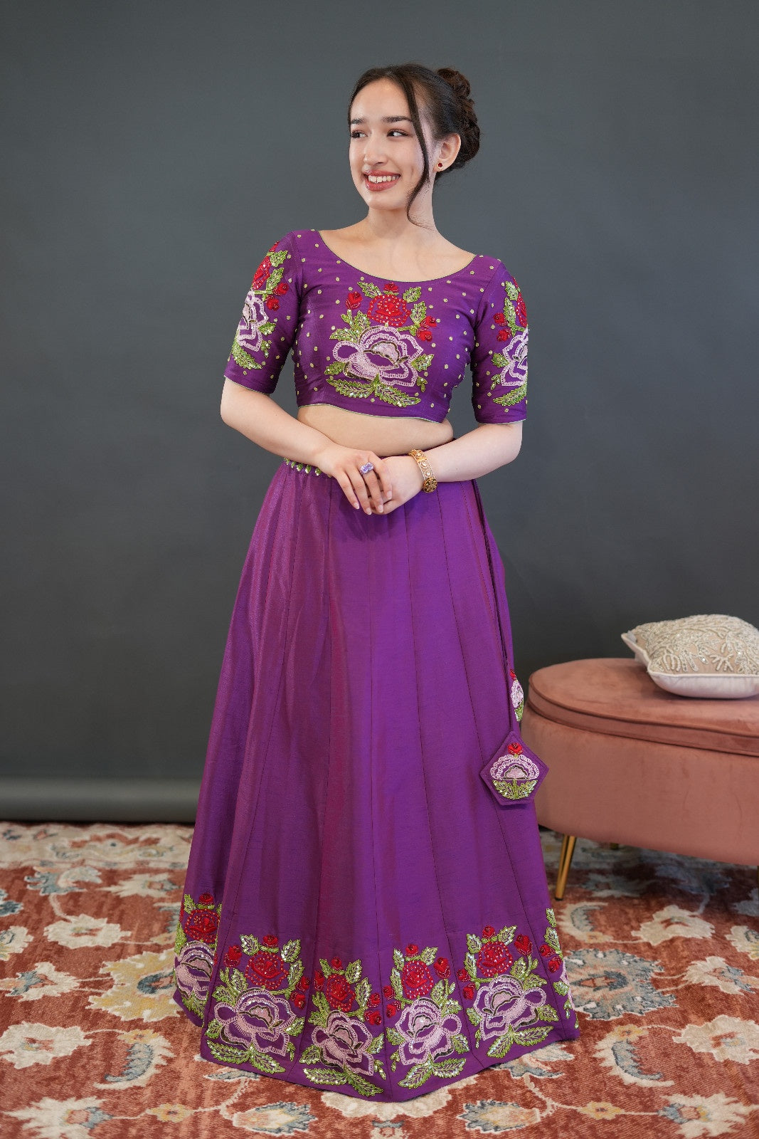 Purple Cut Dana Embroidered Lehenga