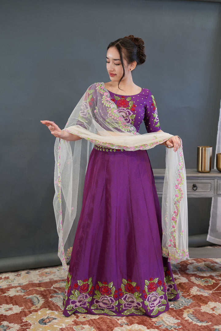 Purple Cut Dana Embroidered Lehenga