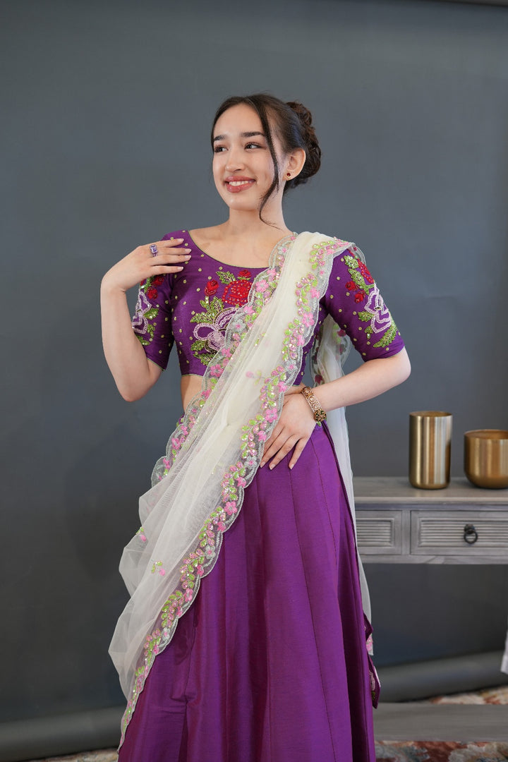 Purple Cut Dana Embroidered Lehenga