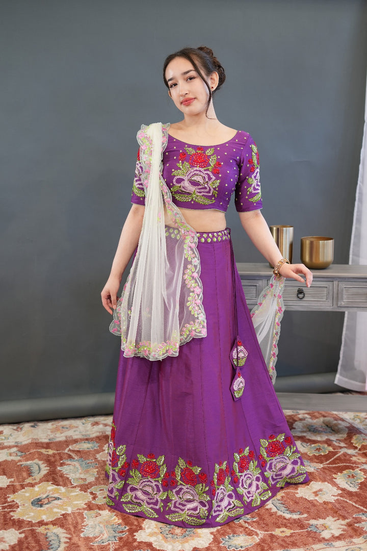 Purple Cut Dana Embroidered Lehenga