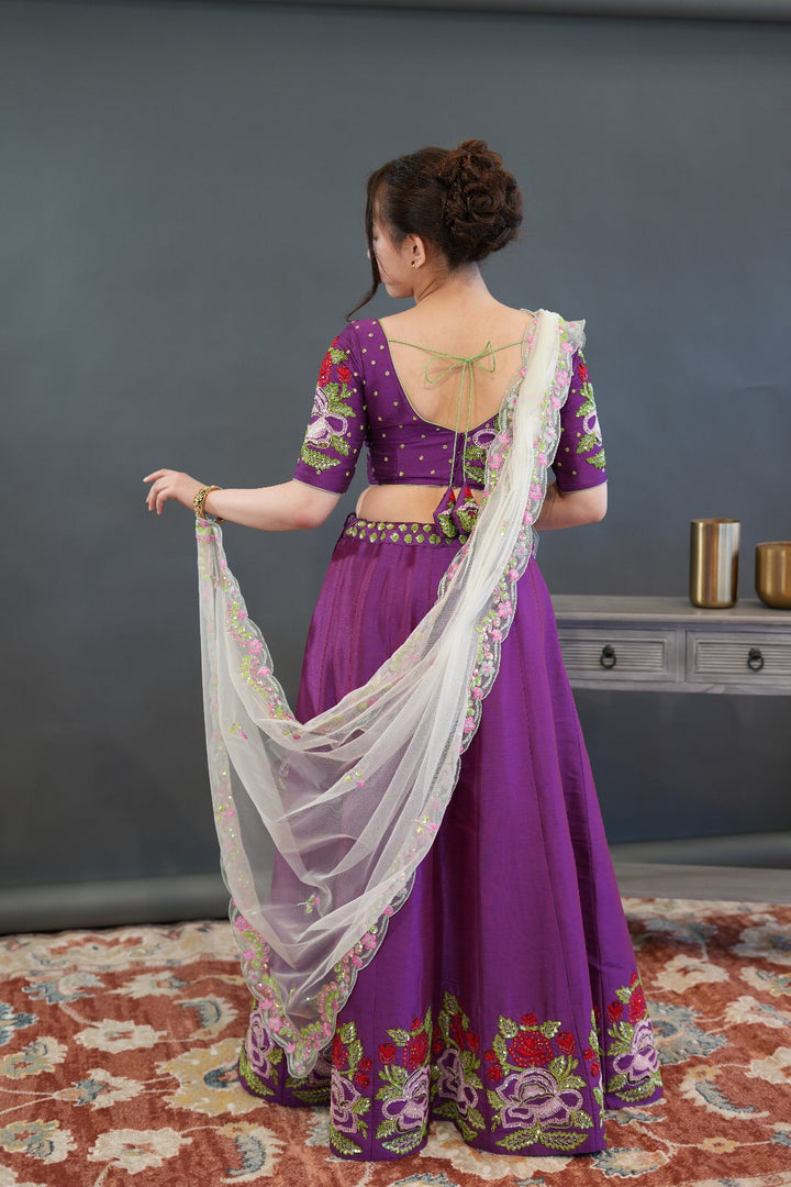 Purple Cut Dana Embroidered Lehenga