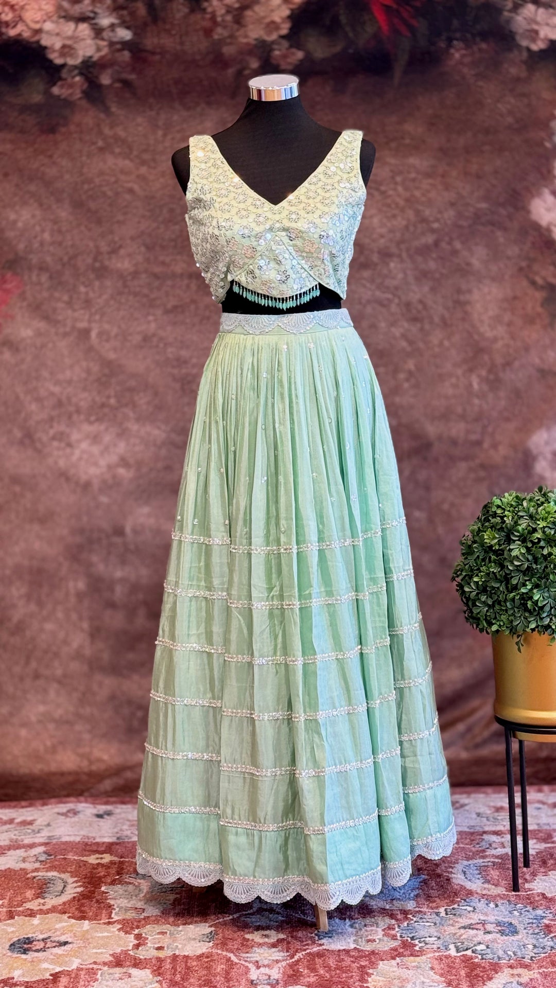 Pastel Aquamarine sequins embroidered lehenga set