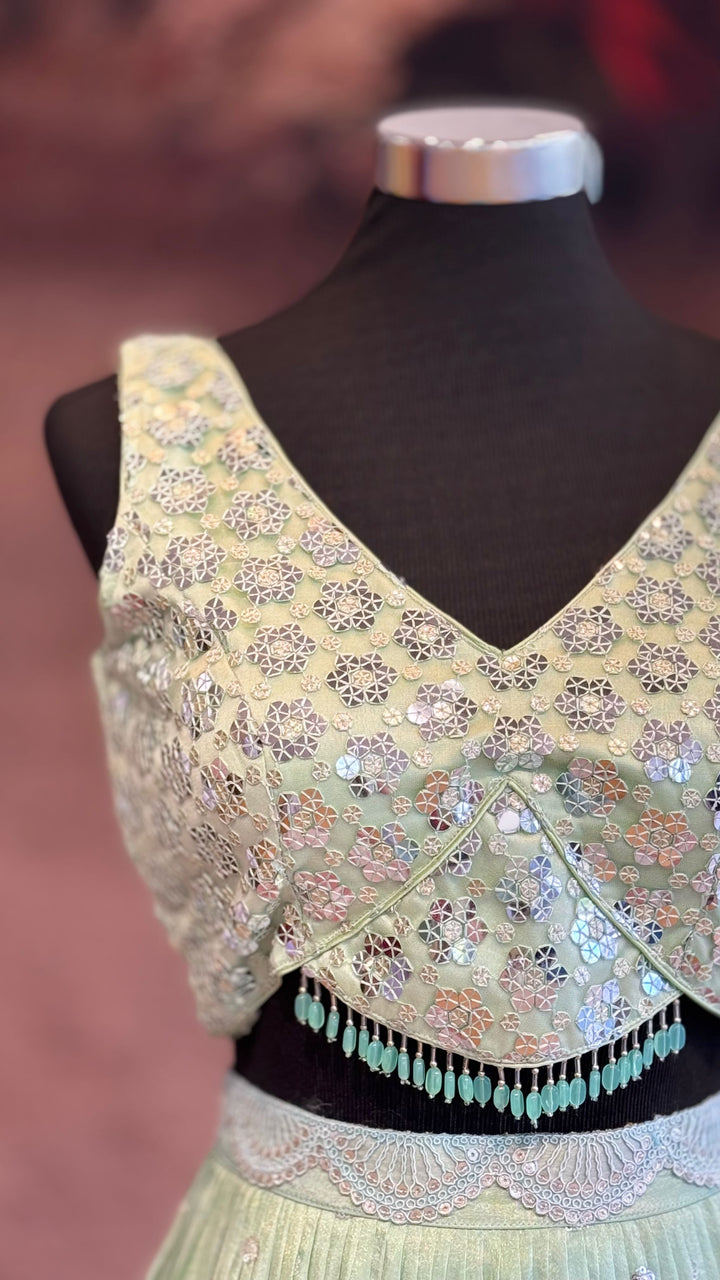 Pastel Aquamarine sequins embroidered lehenga set