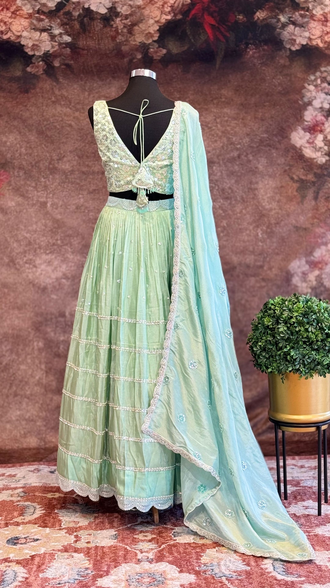 Pastel Aquamarine sequins embroidered lehenga set