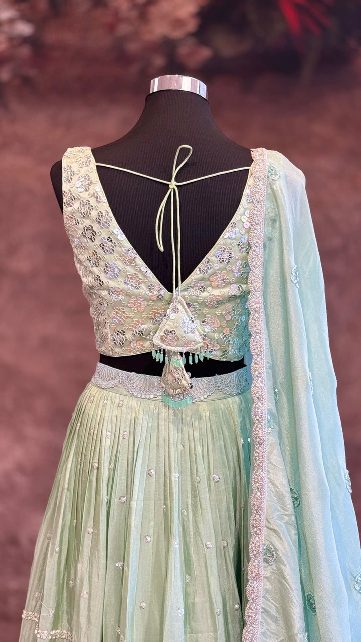 Pastel Aquamarine sequins embroidered lehenga set