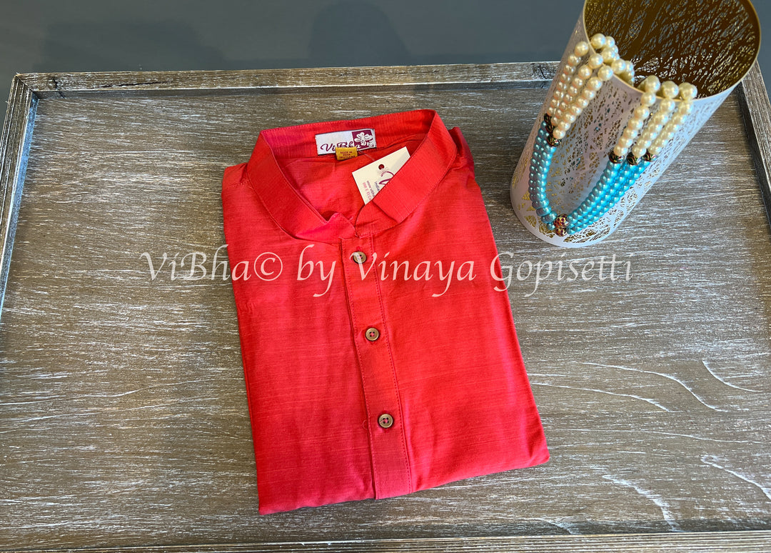 Coral Plain Silk Kurta