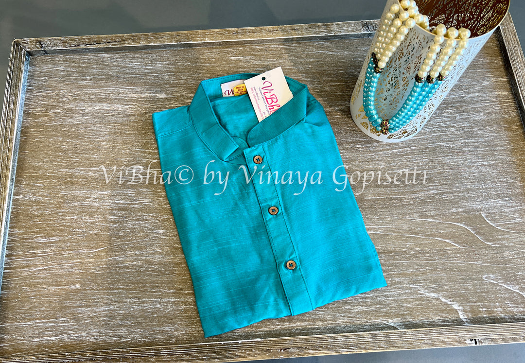 Blue Plain Silk Kurta