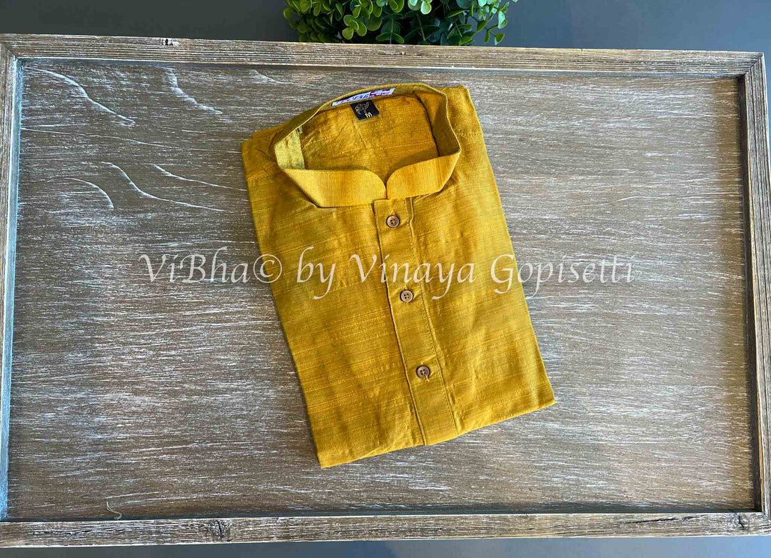 Greenish Yellow Plain Silk Kurta