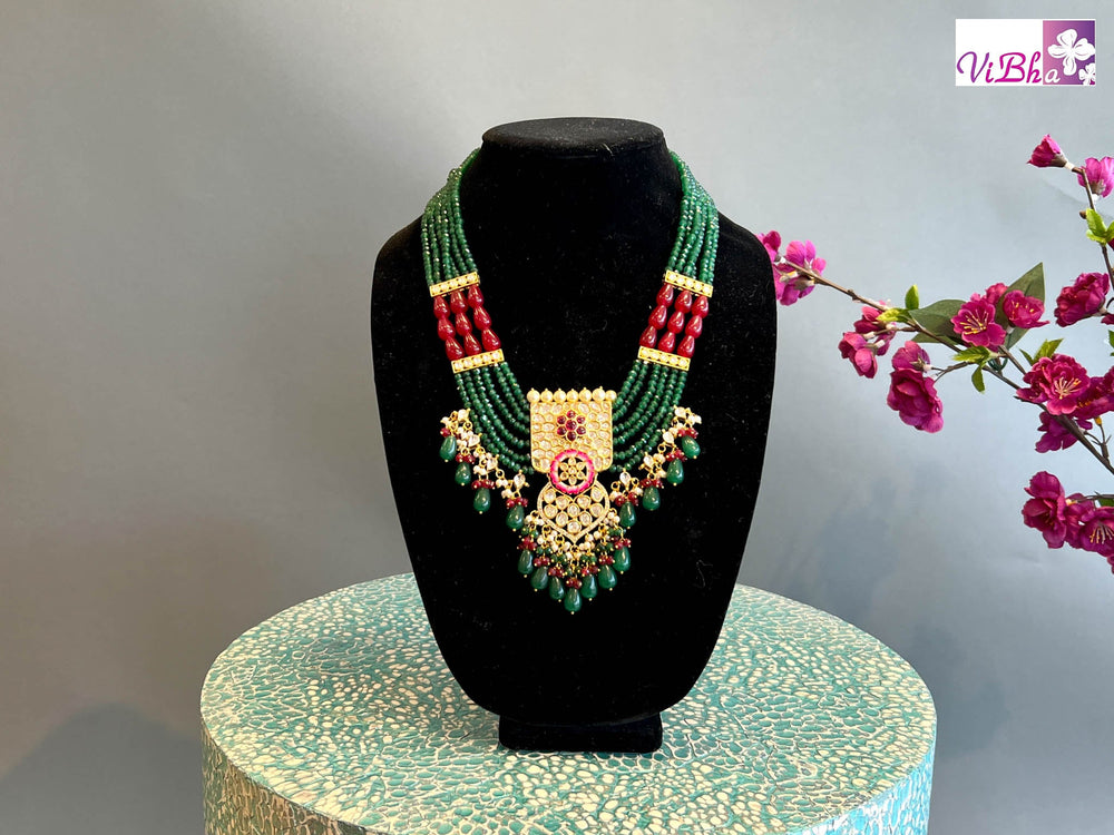 Accessories & Jewelry - Ruby And Emerald Five Lines Long Haaram Set