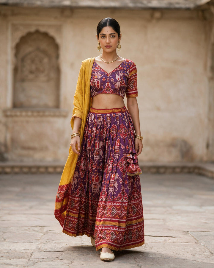 Purple &amp; Mustard Traditional Half Saree Set