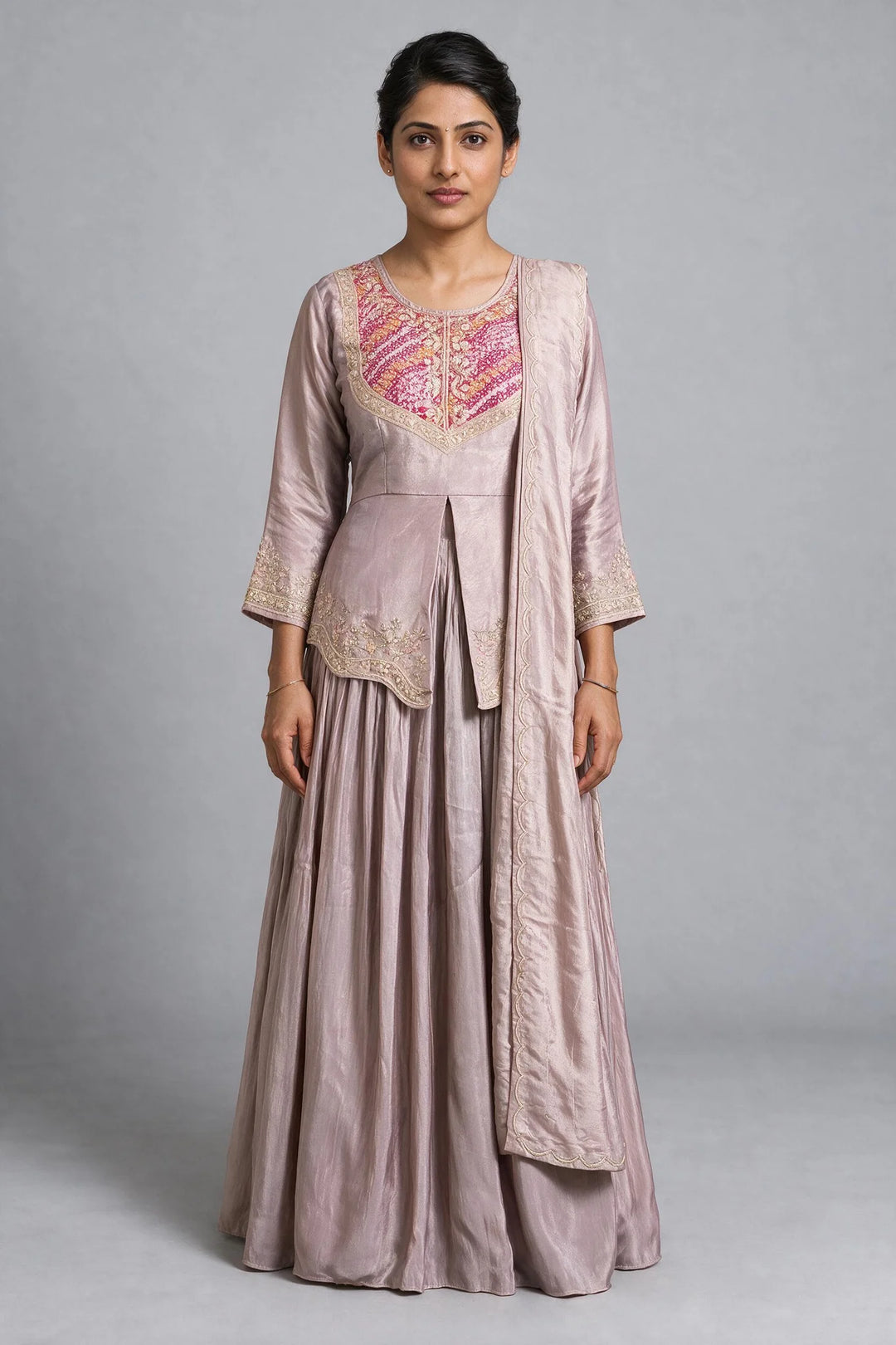 Mauve Multicolor Embroidered Lehenga Set