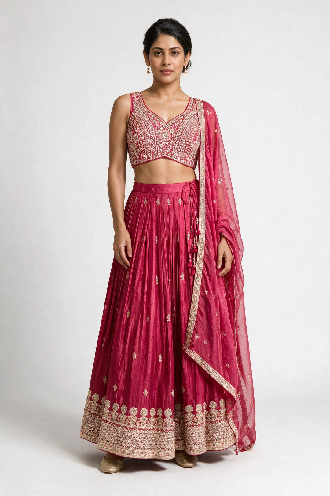 Tissue Rani Pink Hand-Embroidered Bridal Lehenga Set