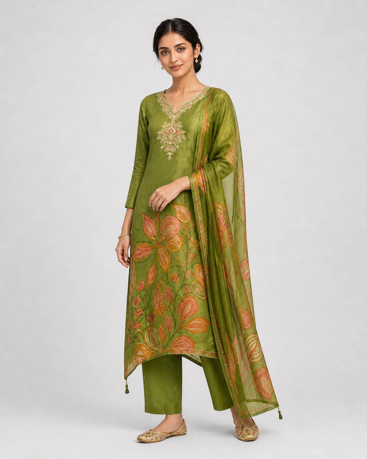 Parrot Green Floral Salwar Suit Set