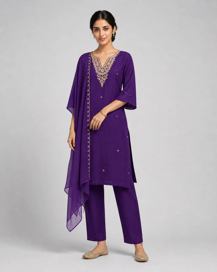 Royal Purple Embroidered Salwar Suit Set