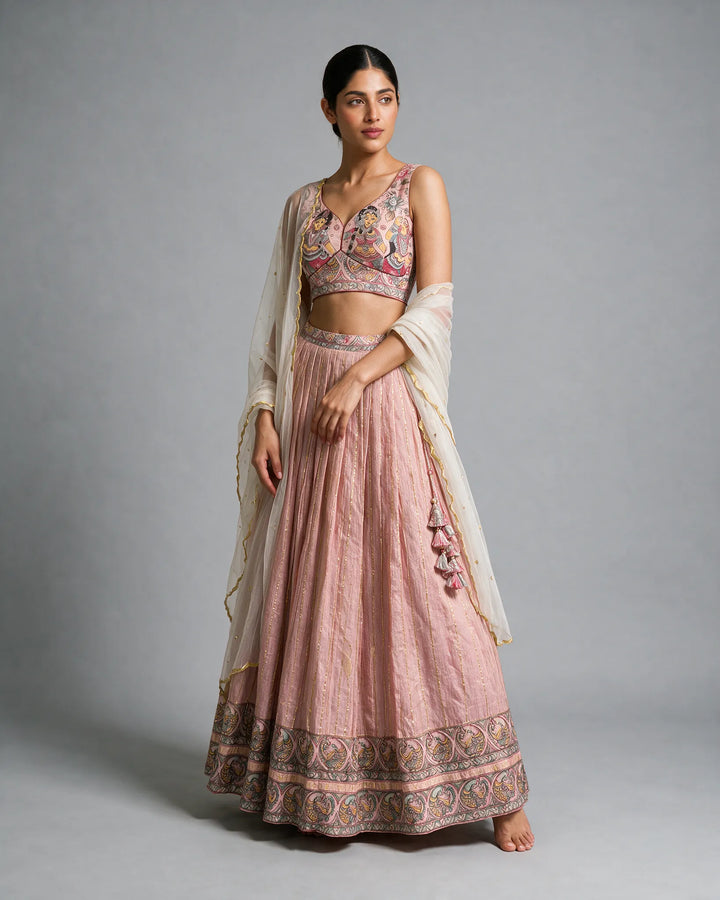 Banarasi Tussar Silk Kalamkari Lehenga