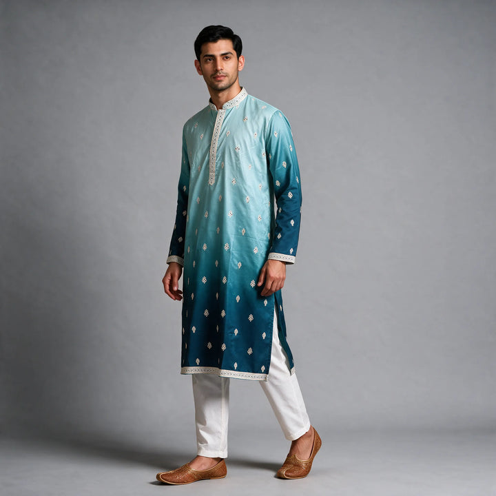 Aqua to Teal Blue Ombre Men&