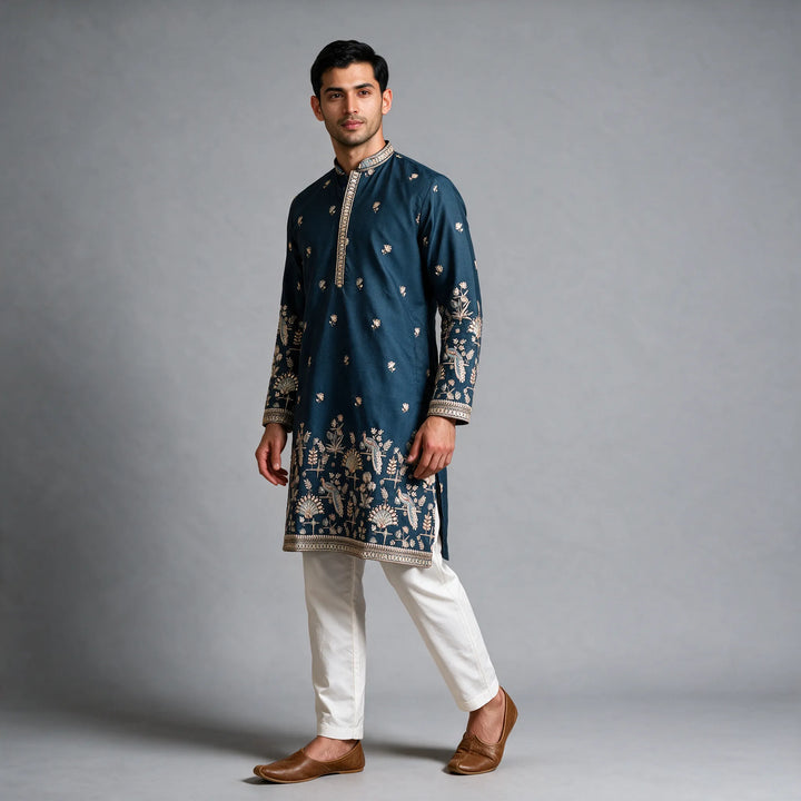 Dark Teal Embroidered Men&