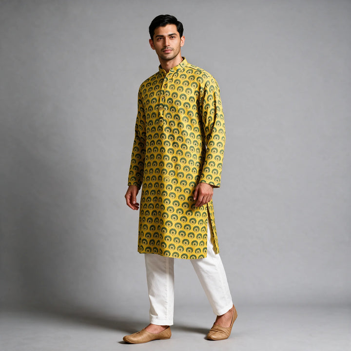 Gaji Silk Flower Motif Ajrakh Block Print Kurta