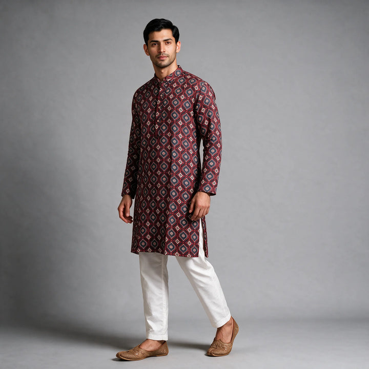 Gaji-Silk Ajrakh Block Print Kurta