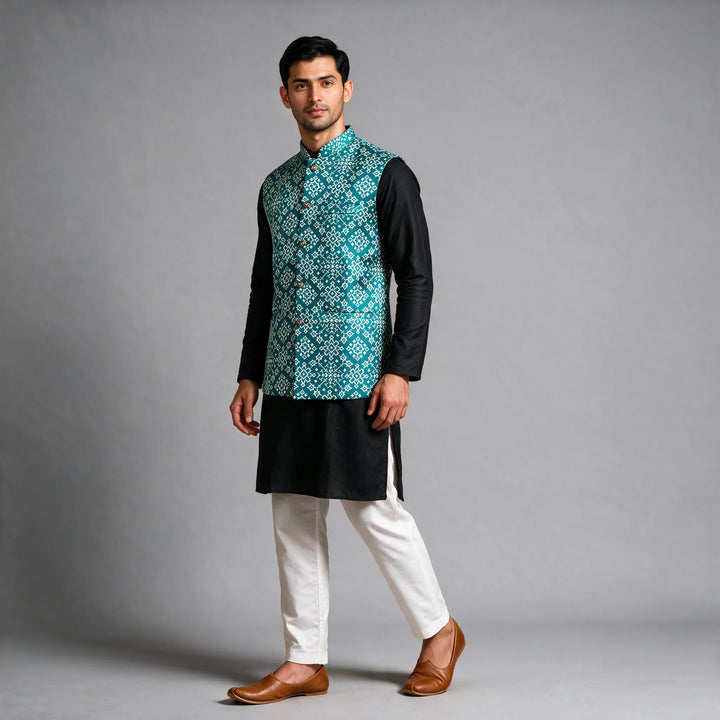 Gaji-Silk Patola Print Vest
