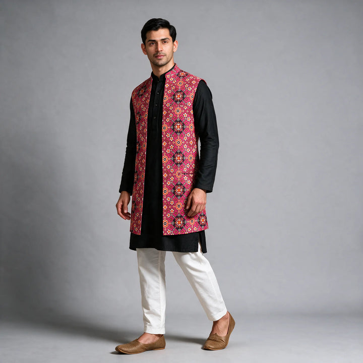 Handloom Long Length Cotton Patola Vest
