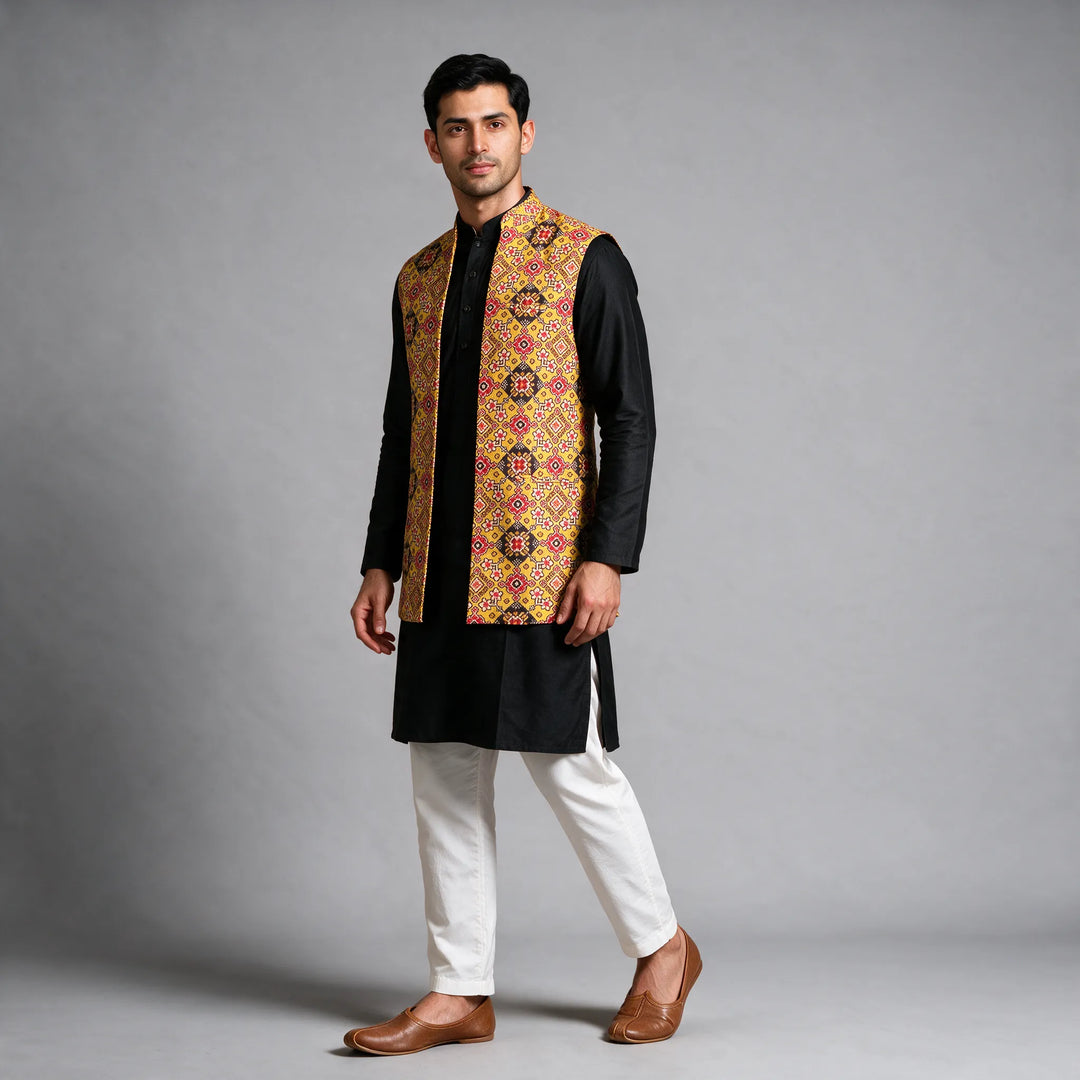 Handloom Long Length Cotton Patola Vest