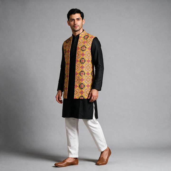 Handloom Long Length Cotton Patola Vest