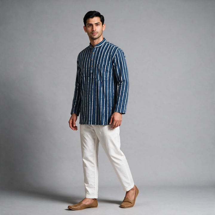 Indigo Blue Bagru Print Cotton Short Length Kurta
