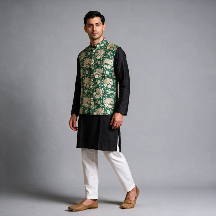 Leaf Green Banarasi Brocade Vest