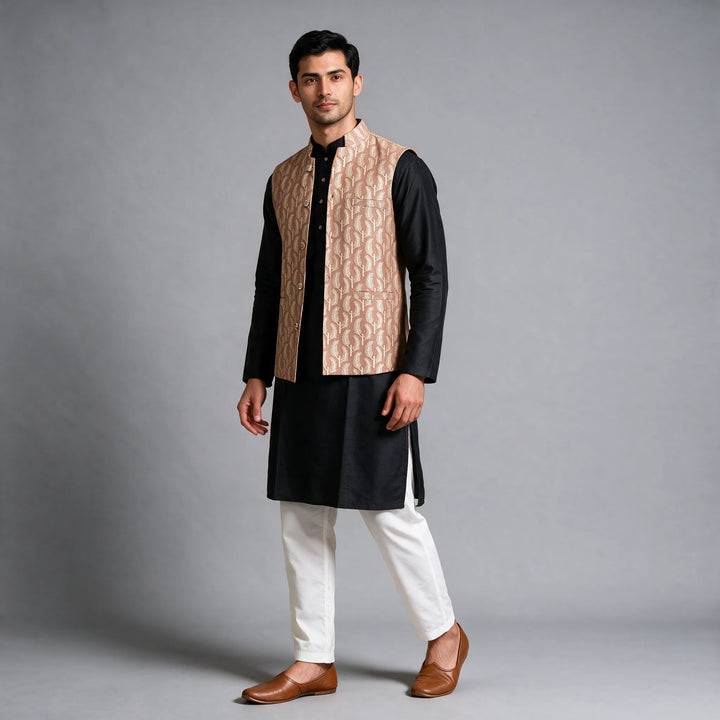 Light Brown Banarasi Brocade Vest