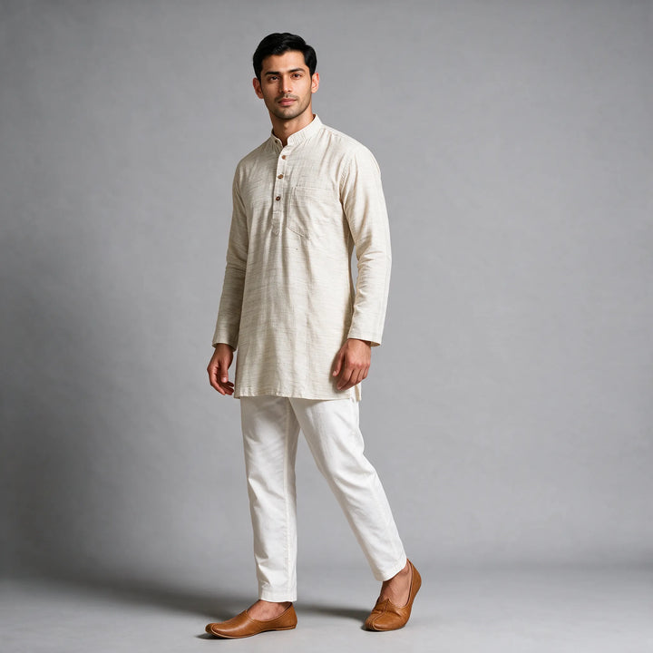 Off White Cotton Short Length Khaadi Kurta
