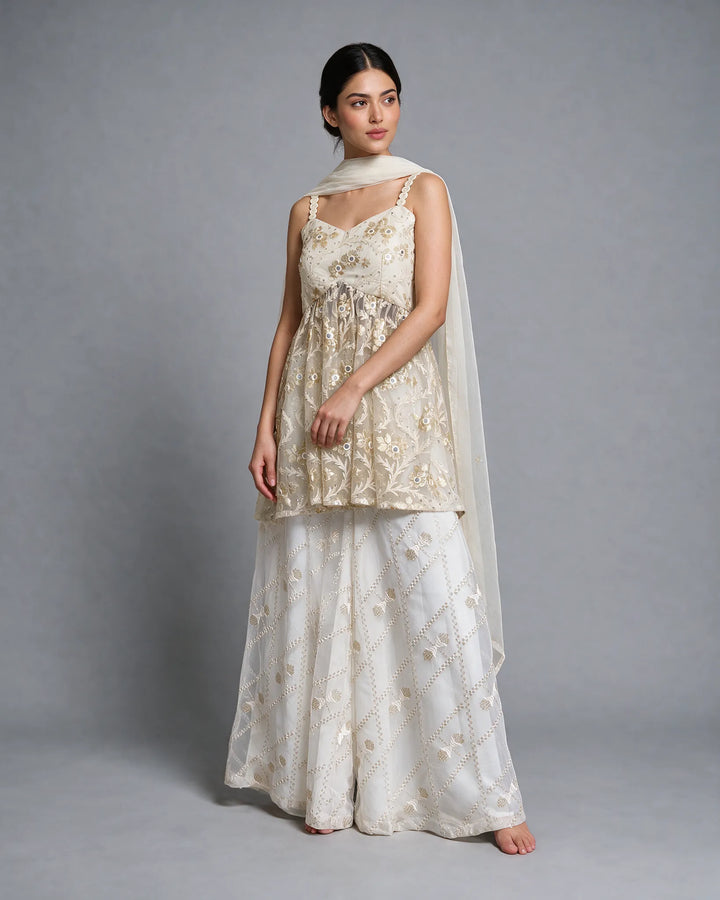 Ivory and White Sharara Set