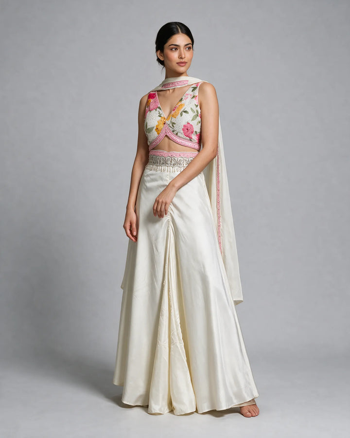 Ivory floral print Sharara Set