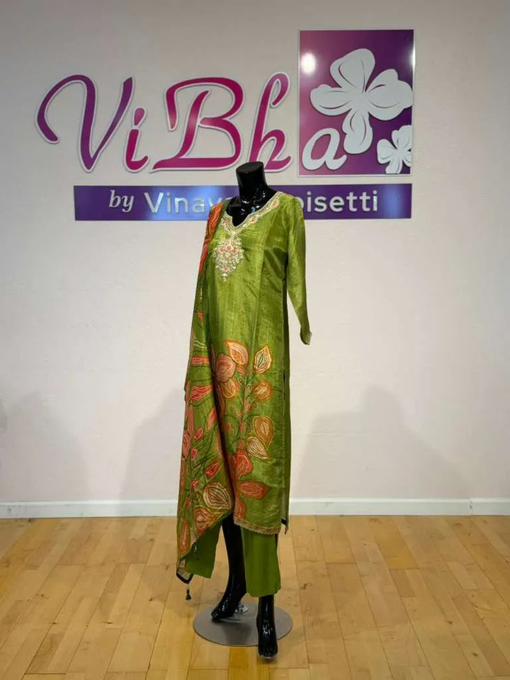 Parrot Green Floral Salwar Suit Set