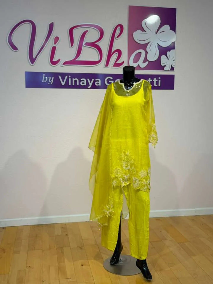 Lime Yellow Floral Embroidered Salwar Suit Set