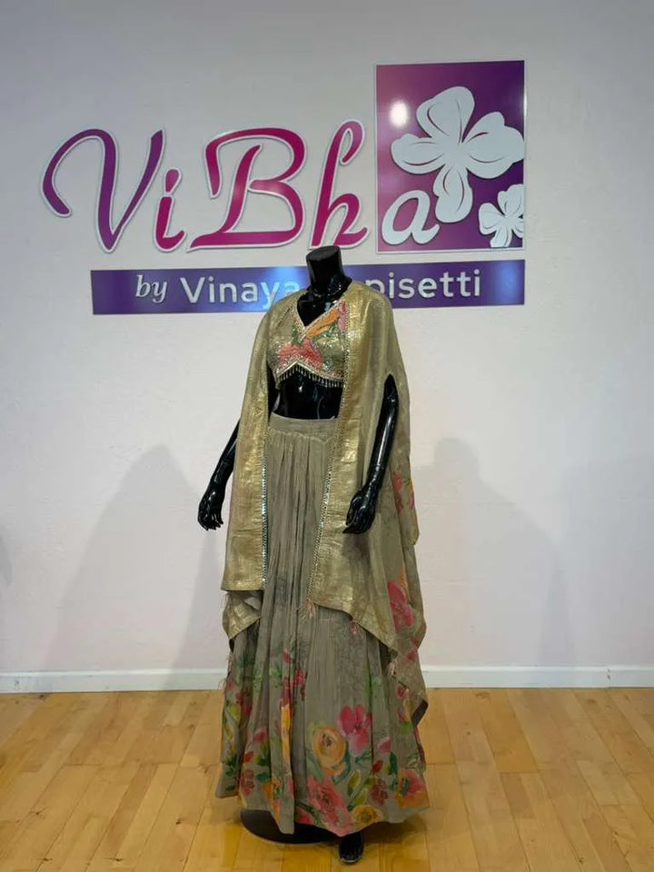 Champagne Beige Floral Embellished Lehenga Set
