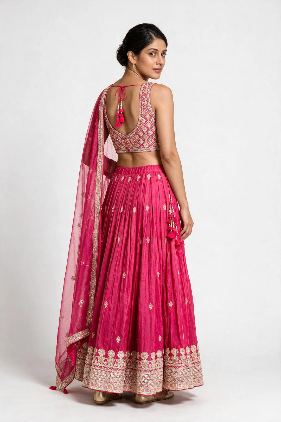 Tissue Rani Pink Hand-Embroidered Bridal Lehenga Set