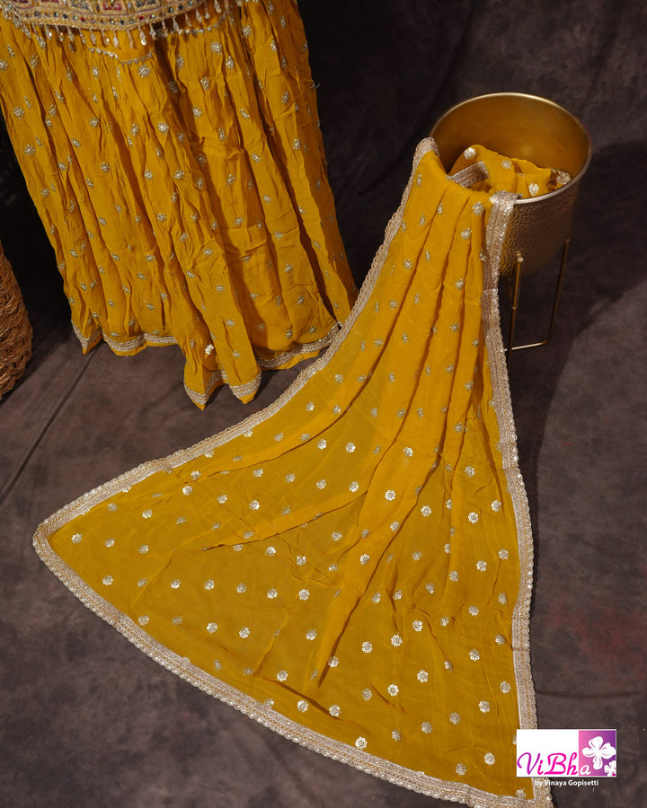 Mustard Yellow Multicolor Embroidered Gharara Set