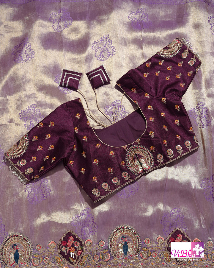 Lavender Designer Saree with Ornate Peacock and Figurative Embellishments