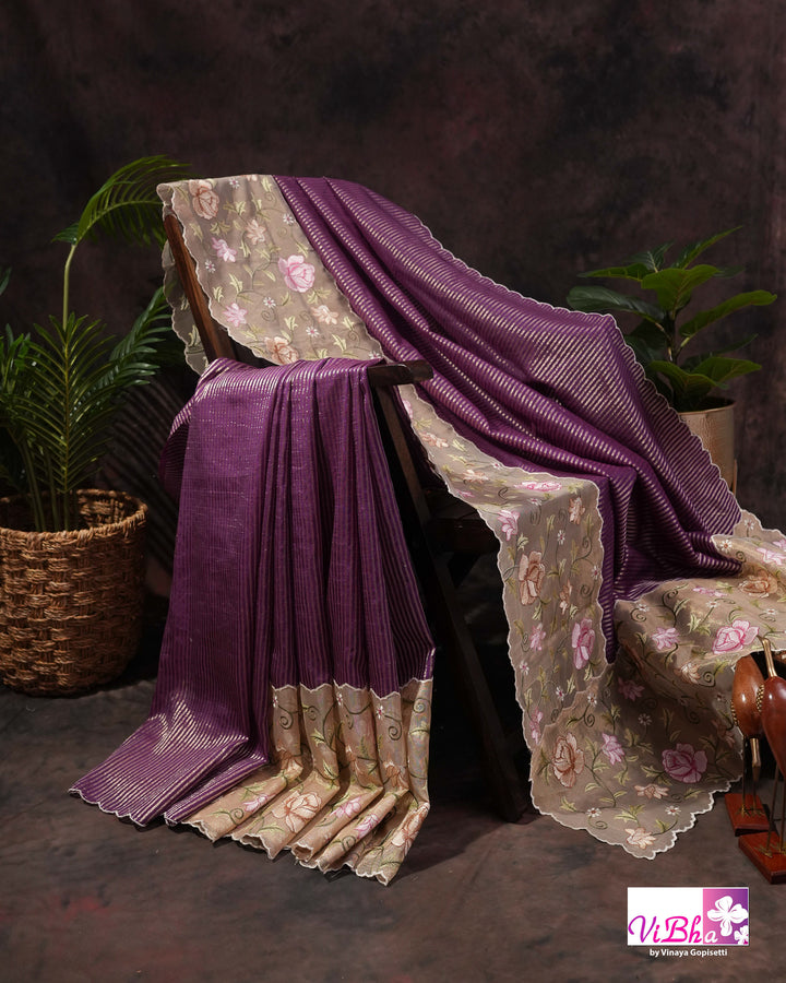 Purple fancy banarasi with embroidered border