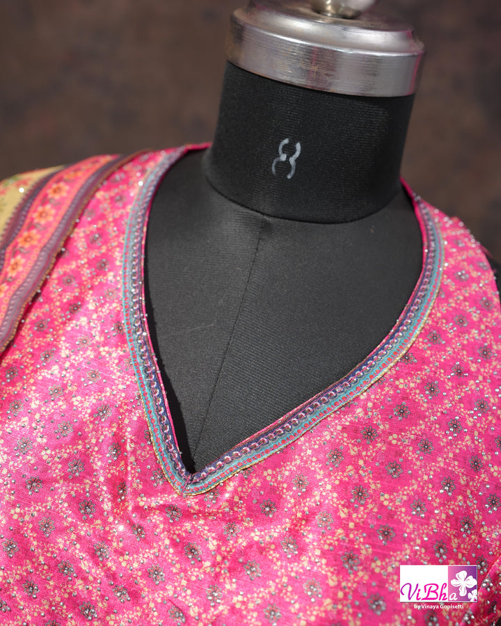 Rani Pink Peacock Print Lehenga Set