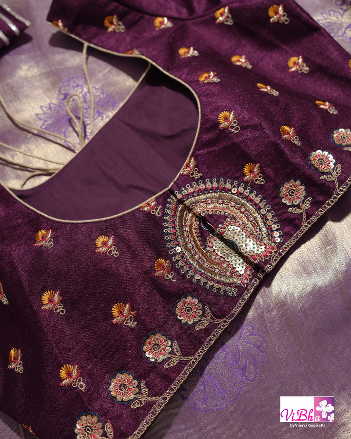 Lavender Designer Saree with Ornate Peacock and Figurative Embellishments