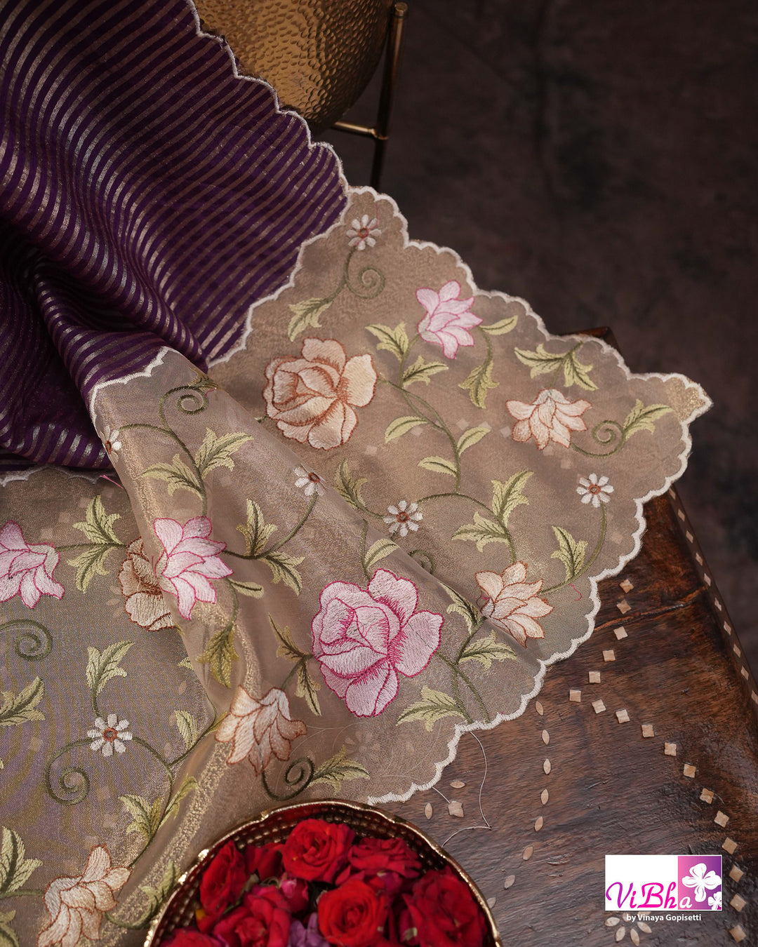Purple fancy banarasi with embroidered border
