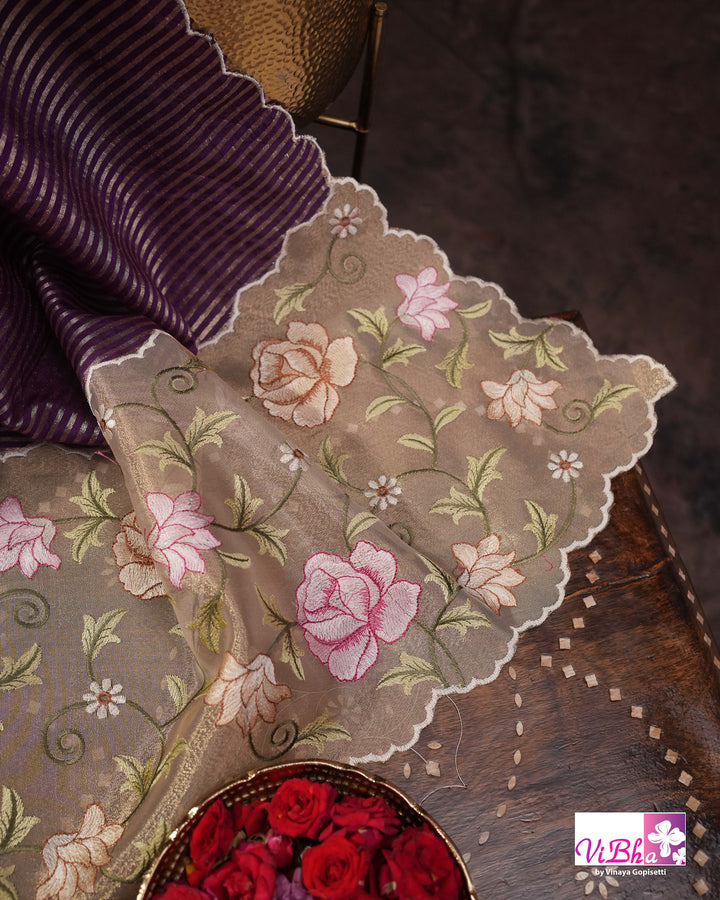 Purple fancy banarasi with embroidered border