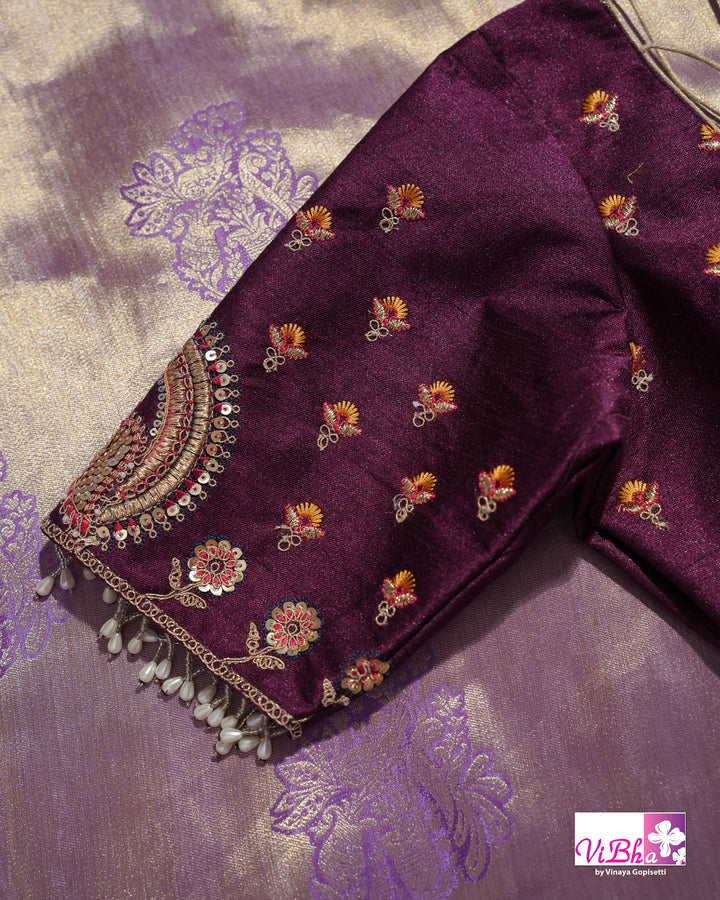 Lavender Designer Saree with Ornate Peacock and Figurative Embellishments
