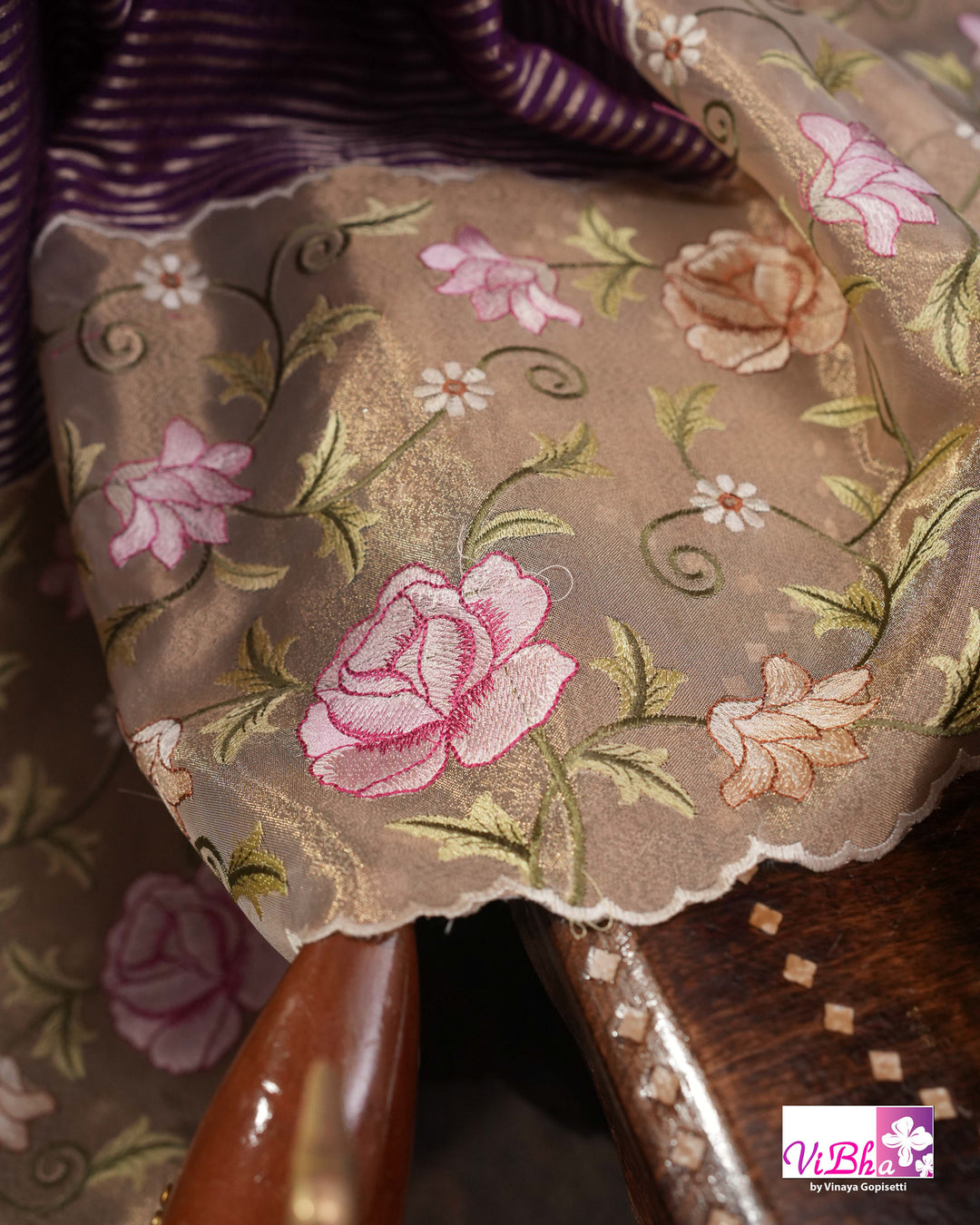 Purple fancy banarasi with embroidered border