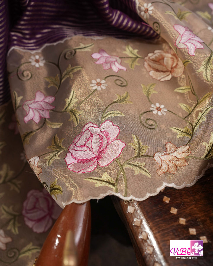 Purple fancy banarasi with embroidered border