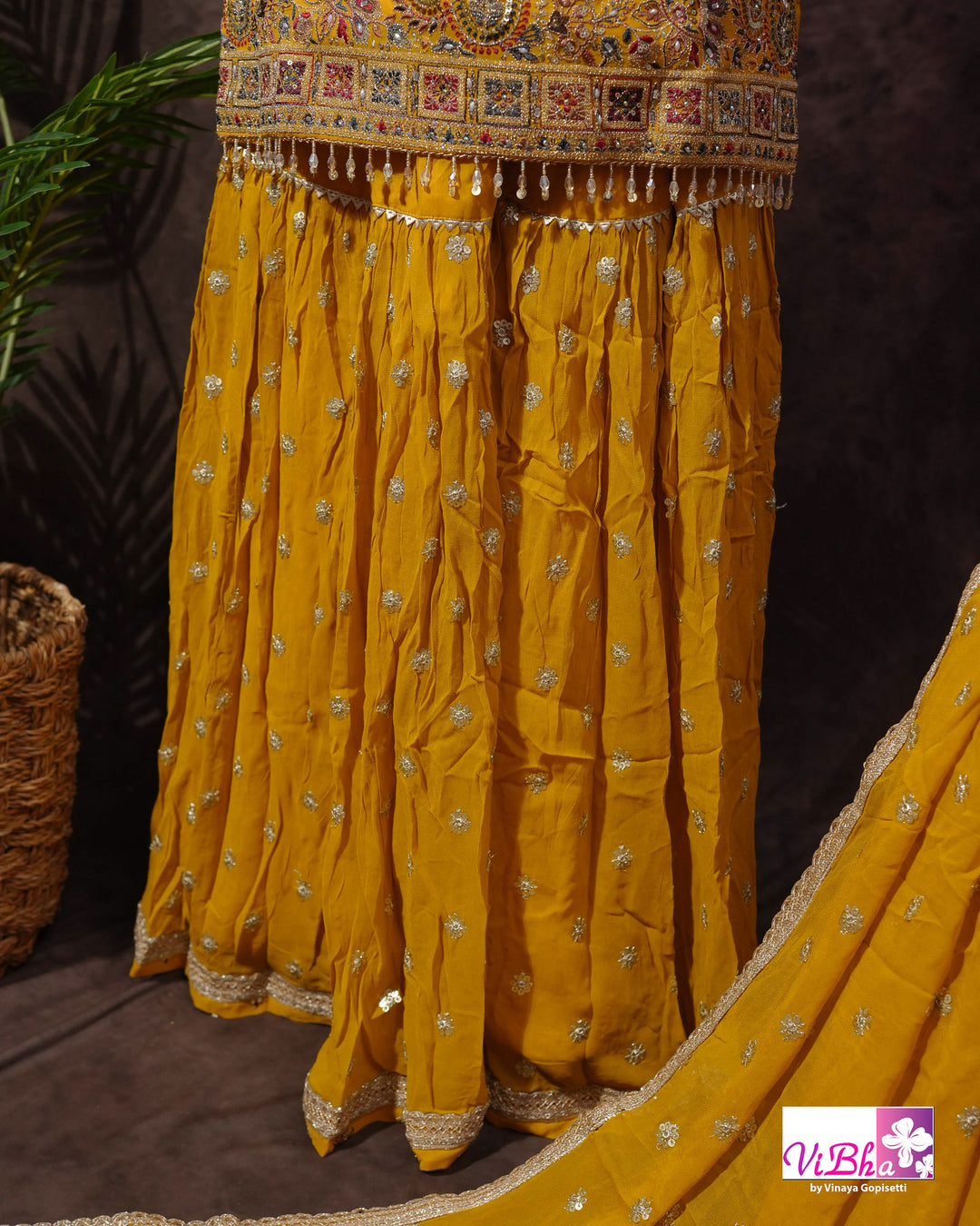 Mustard Yellow Multicolor Embroidered Gharara Set