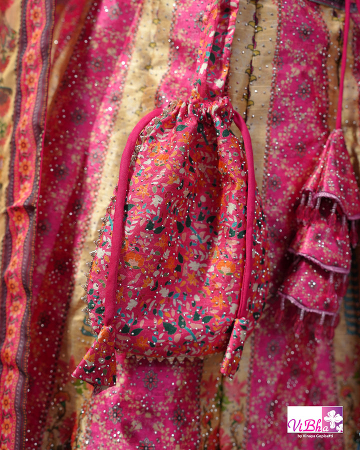 Rani Pink Peacock Print Lehenga Set